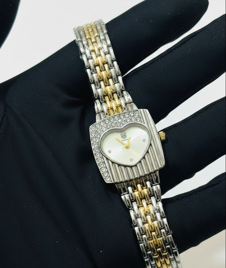 Heart Shaped Gold and Silver Chain Watch for Women