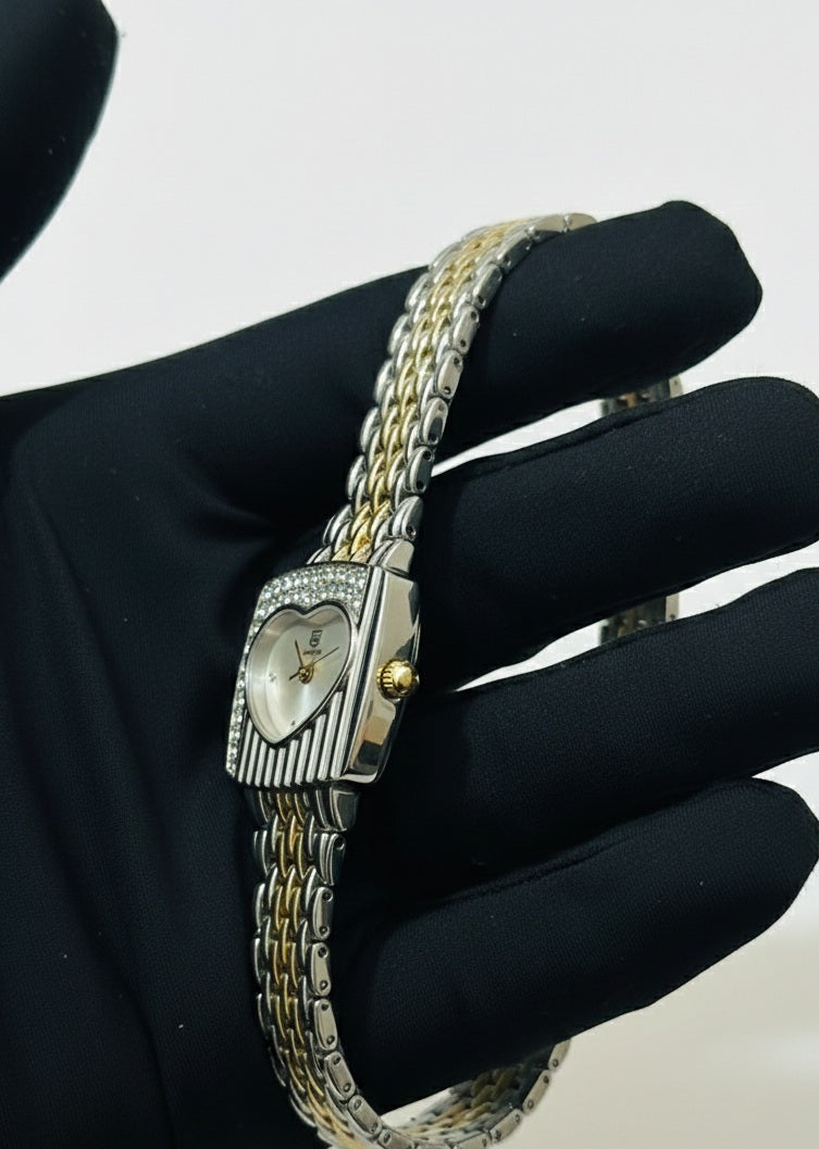 Heart Shaped Gold and Silver Chain Watch for Women