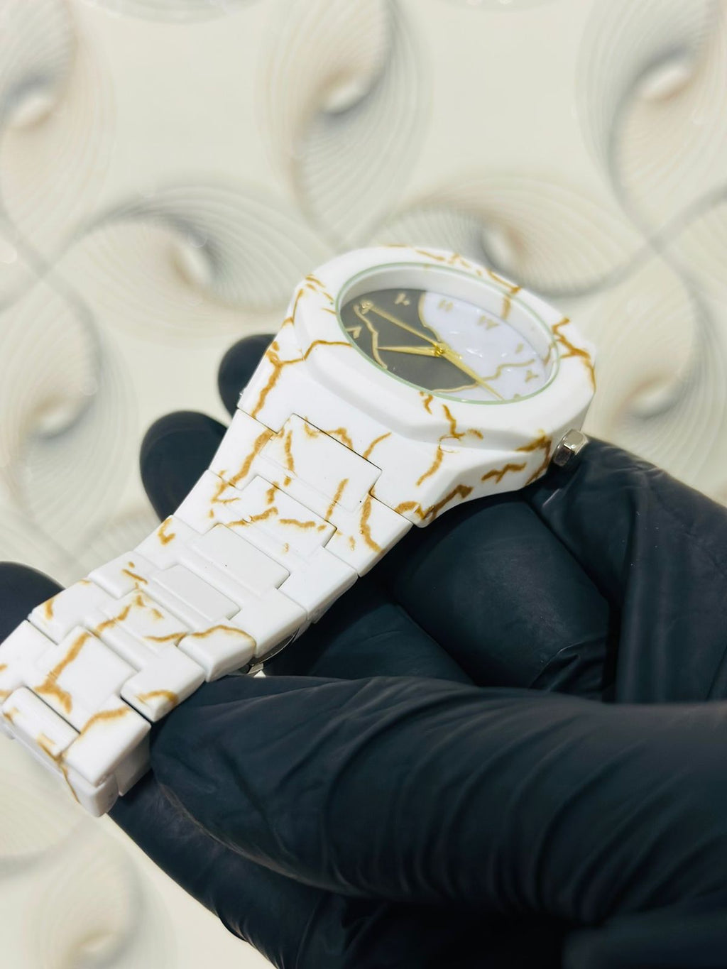 White Arabic Watch with Golden accent