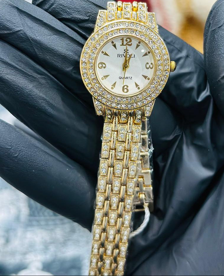 Golden Chain Watch diamond accents Stainless Steel for Women
