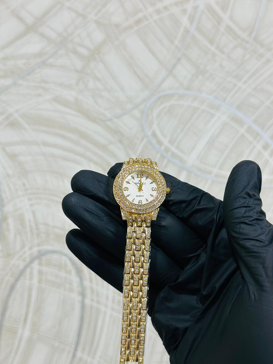 Golden Chain Watch diamond accents Stainless Steel for Women